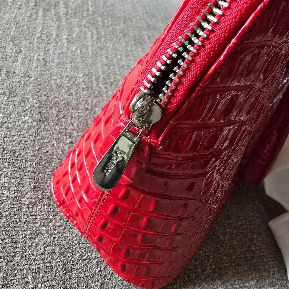 EUC STAUER Red Croc Embossed Hard Leather Handbag Purse Unused Clean animal